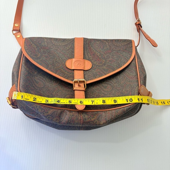 Vintage Longchamp Paisley Canvas Leather Messenger Bag Crossbody Satchel  Saddle - Picture 13 of 14